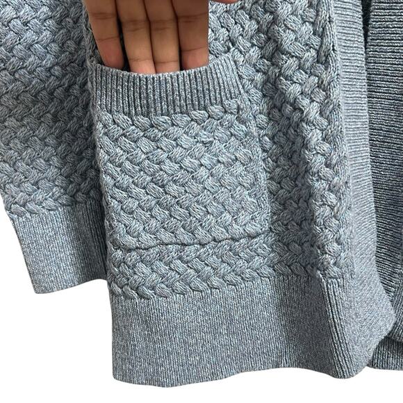 LL Bean Blue Textured Basketweave Open Front Cardigan Size S Sweater - Picture 3 of 11